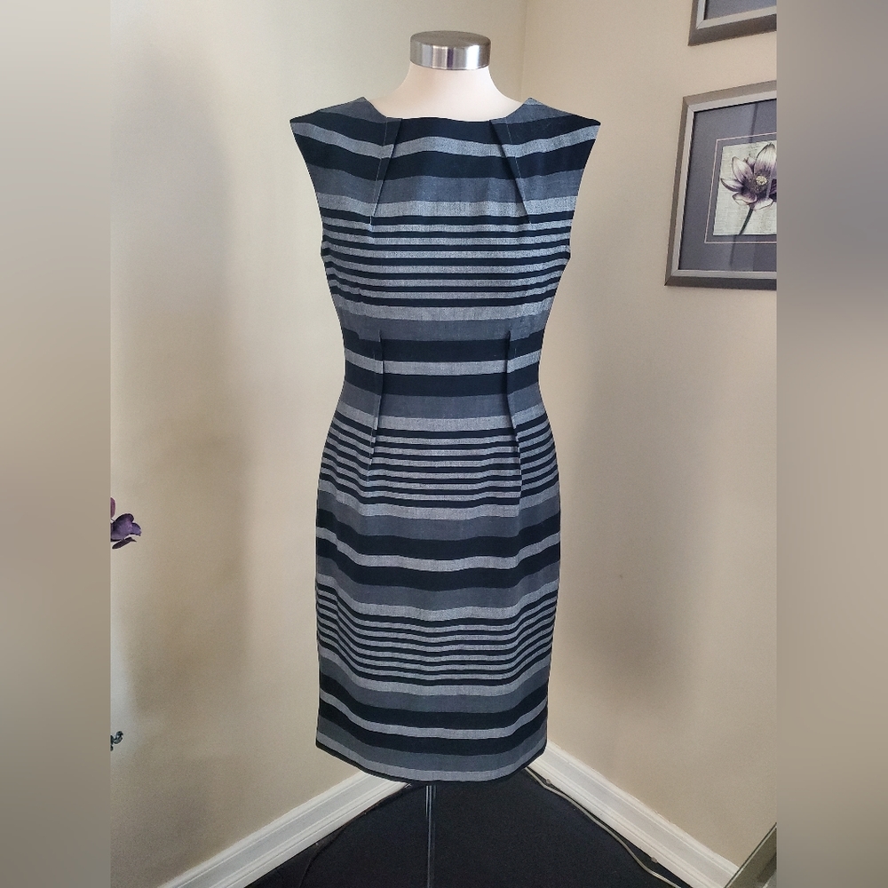 CALVIN KLEIN black and Grey stripped dress, size 4